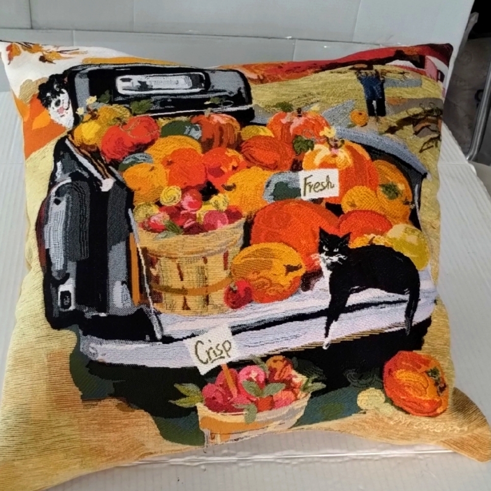 M. Collins Pumpkin Apple harvest farm dog cat throw Pillow 18x18 inches square